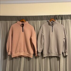 Pair of Scuba Style 1/4 Zip Mock Neck Sweatshirt - Pink/Light Gray Size Medium